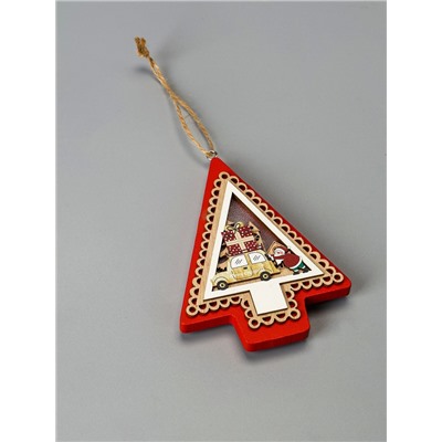 Ёлочная игрушка «Ёлка с Дедом Морозом и машиной», 12.5×9.5×1.5 см, от батареек, свечение тёплое белое