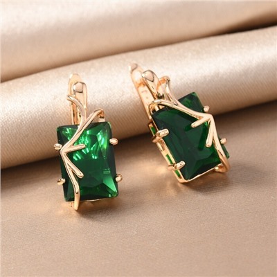 Серьги с крупным камнем ювелирная бижутерия коллекция "Дубай", покрытие позолота,  вставка: фианит, цвет: зеленый, арт.217.357