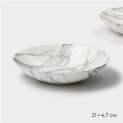 Тарелки глубокие Magistro Real Marble, 800 мл, 21×4.7 см, набор 2 шт., фарфор, белые