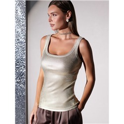 Топ в рубчик с широкими лямками с матовым покрытием металлик из хлопка с эластаном