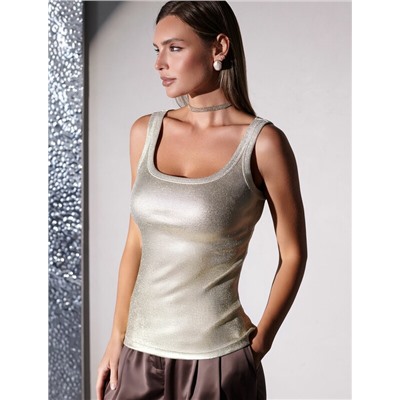 Топ в рубчик с широкими лямками с матовым покрытием металлик из хлопка с эластаном