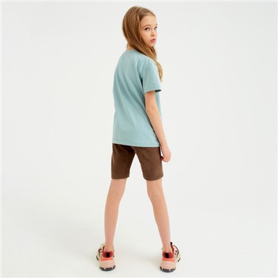 Футболка детская однотонная MINAKU: Basic line, цвет аквамарин, рост 134 см