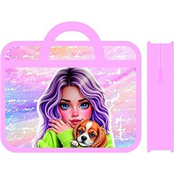 Папка пластиковая А4 на молнии с ручками 33х26х7,5 см ПМ-А4-25 "ДЕВОЧКА И ЩЕНОК 2026" Пчелка