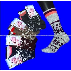 5 ПАР - Термоноски женские высокие (гольфы) внутри махра с начесом из шерсти мериноса ЖЗ-21