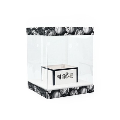 Коробка для цветов с вазой и пластиковыми окнами складная «Чёрно-белая эстетика», 23×30×23 см