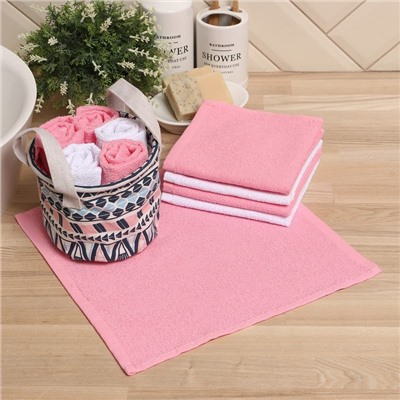 Салфетки махровые декоративные «Этель. Этно», 5 шт., 30×30 см, хлопок 100%, розовые/белые