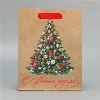 Пакет подарочный новогодний крафтовый «Ёлочка», MS 18×23×10 см
