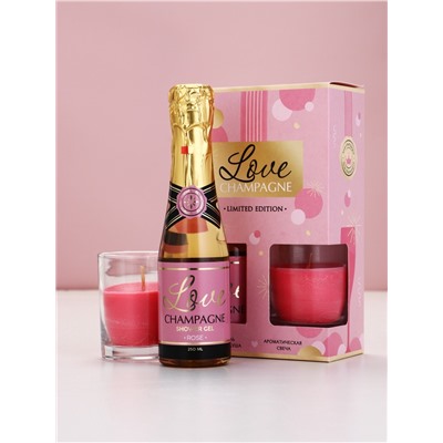 Подарочный набор: гель для душа шампанское 250 мл и свеча, аромат роза, Чистое Счастье