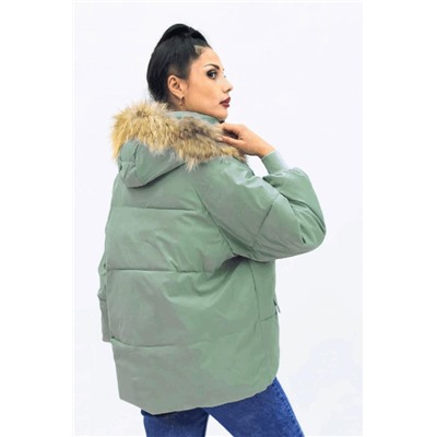 Куртка парка демисезонная с натуральным мехом арт.613А (Бирюзовый)