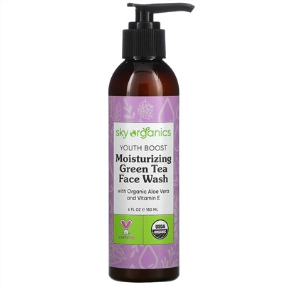 Sky Organics, Youth Boost, Moisturizing Green Tea Face Wash, 6 fl oz (180 ml)