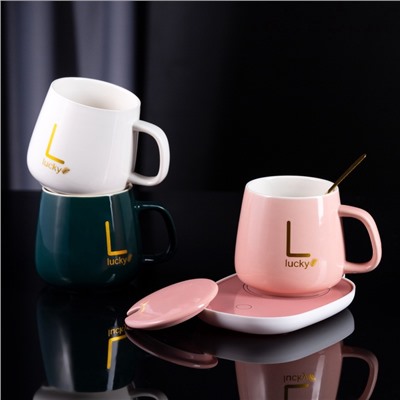 Кружка с подогревом LSK-1501, подставка, от USB, 16 Вт, розовая