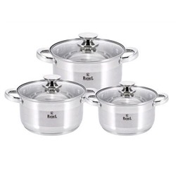 Набор кастрюль 6пр.(2,6л, 3,6л, 4,7л) нжс, стекл. кр. БЕРТА