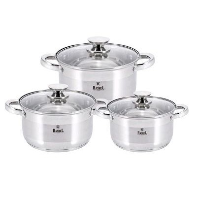 Набор кастрюль 6пр.(2,6л, 3,6л, 4,7л) нжс, стекл. кр. БЕРТА