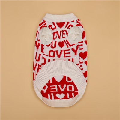 Свитер для животных ILOVEYOU, размер L, ДС 29, ОШ 29, ОГ 29-49 см, белый, красный