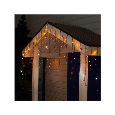 Гирлянда «Бахрома» 3×0.6 м, IP44, УМС, тёмная нить, 160 LED, свечение жёлтое, мерцание белым, 220 В