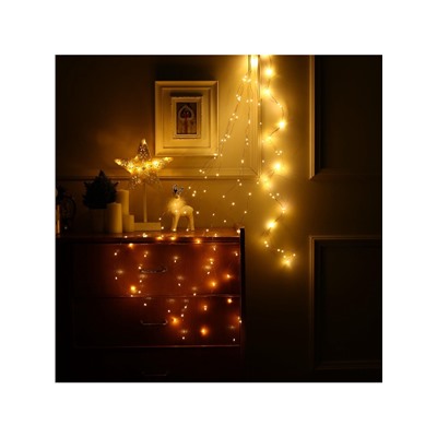 Гирлянда «Конский хвост» 10 нитей по 1.5 м, IP20, медная нить, 150 LED, свечение тёплое белое, 12 В