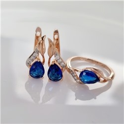 Комплект ювелирной бижутерии коллекция "Дубай" серьги и кольцо 20 р, покрытие позолота, вставка: фианиты, цвет: сапфировый и прозрачный, арт.215.373-20