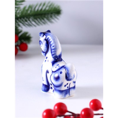 Фигурка фарфор гжель «Конь Буян», 7.5×6×3 см, бело-синий