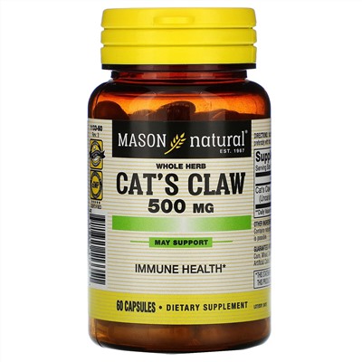 Mason Natural, Whole Herb Cat's Claw, 500 mg, 60 Capsules