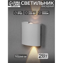 Светильник фасадный «Полусфера», 2 Вт, 3000К, 1 луч, IP65, 220 В, пластиковый корпус, белый, свечение тёплое белое
