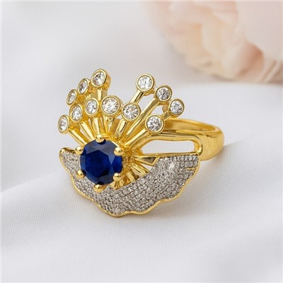 Кольцо 19 р ювелирная бижутерия Итальянское золото (покрытие желтое 14к), вставка: фианиты, цвет: прозрачный и синий, арт.313.380-19