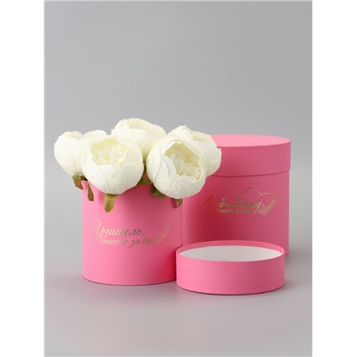 Набор круглых подарочных коробок «Учителю», розовый, 2 в 1 - 16×16 - 13×13 см