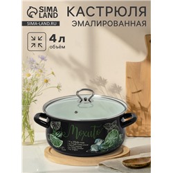 Кастрюля эмалированная «Мохито», 4 л, d=26.1 см, чёрная