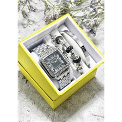 Подарочный набор для женщин часы, 2 браслета + коробка #22853241