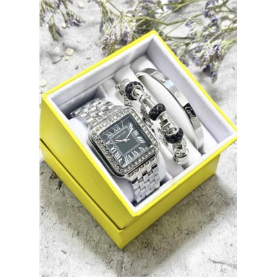 Подарочный набор для женщин часы, 2 браслета + коробка #22853241