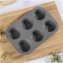 Форма для выпечки «Элин Мрамор. Кекс», 27.5×18×3 см, 6 ячеек, антипригарное покрытие, цвет серый