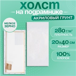 Холст на подрамнике, хлопок 100%, 1.6×20×40 см, акриловый грунт, мелкозернистый, 280 г/м²