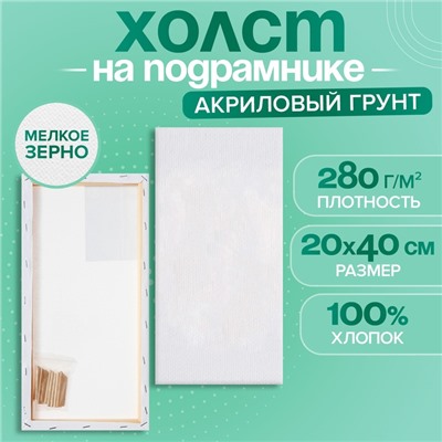 Холст на подрамнике, хлопок 100%, 1.6×20×40 см, акриловый грунт, мелкозернистый, 280 г/м²
