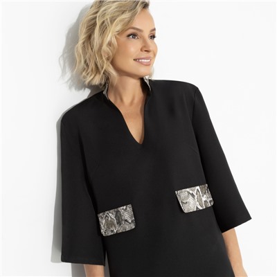 Платье с акцентными элементами из экокожи, Деловая леди (black)