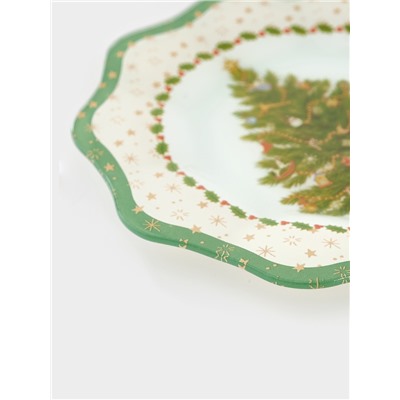 Десертная тарелка новогодняя Доляна «Рождественская ель», d=20.5 см, h=1.5 см, стекло, зелёная