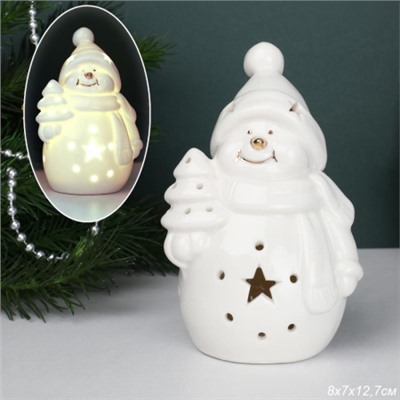 Фигурка Снеговик с подсветкой 13 см новогодний / YZ24719 /уп 48/LED