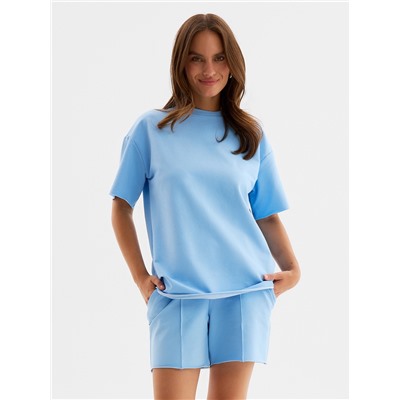 Костюм женский (футболка, шорты) MINAKU: Casual Collection, голубой, размер 48