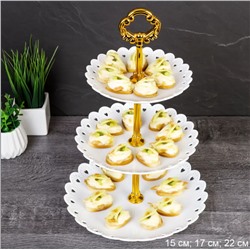 Ваза для канапе 3-х ярусная 15/18/22 Круг белая / D-1244 /уп 100/ Пластик/689062