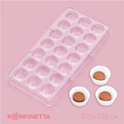 Форма для конфет и шоколада KONFINETTA «Шаффл», 27.5×17.5×2.5 см, 21 ячейка 3×3×1 см, прозрачная