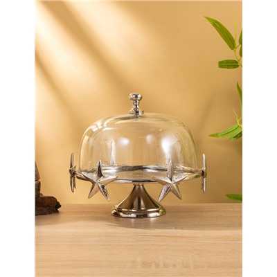 Тортовница со стеклянной крышкой «Звёзды», 21×21×23 см, алюминий