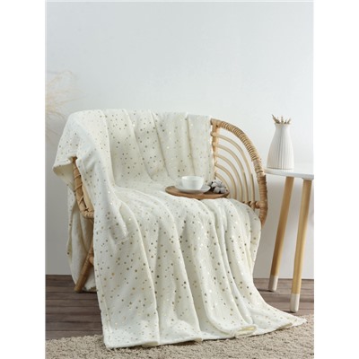 Плед «Этель. Золотые звезды», 150×200 см, корал-флис, белый