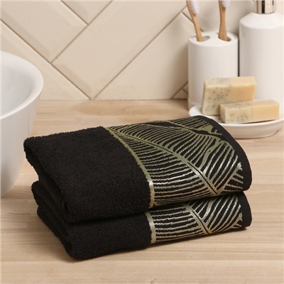 Полотенце махровое Love Life Leaves 50×90 см, 100% хлопок, 360 г/м², черное