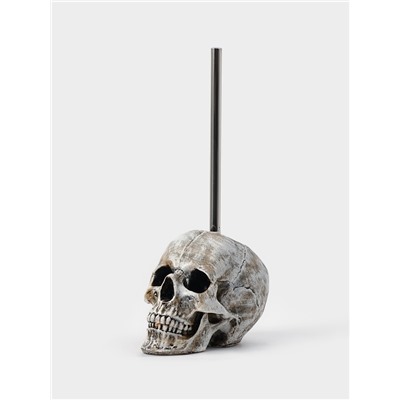 Ёршик для унитаза с подставкой «Череп», стальная ручка, 16×15×22 см, белый