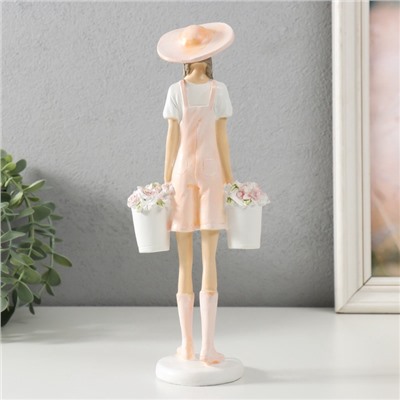 Фигурка полистоун «Девушка с ведёрками цветов», 10.5×6.5×26.5 см