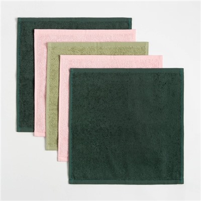 Салфетки махровые «Этель. Счастье это ты», 5 шт., 30×30 см, хлопок 100%, зелёные/розовые