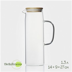 Кувшин BellaTenero «Эко», 1.3 л, 14×9×27 см, с бамбуковой крышкой, стекло, прозрачный