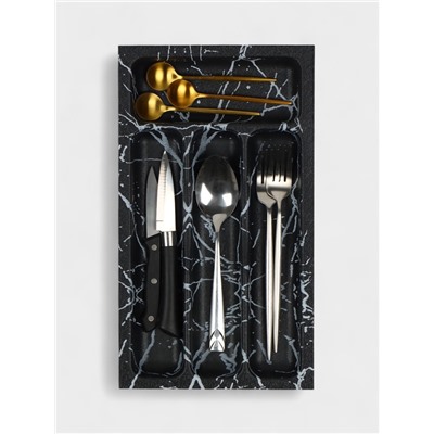 Лоток для столовых приборов в ящик BARONESS «Пегас», 36×20×5 см, 4 отделения, пластик, чёрный