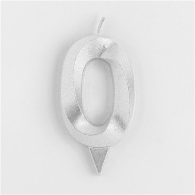 Свеча для торта "Грань" серебряная - цифра "0" 7,8 см