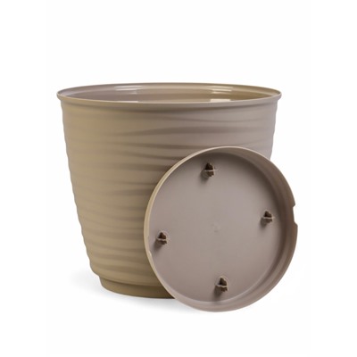 Горшок для цветов с поддоном Saffron, 9.1 л, d=26.7 см, h=24.5 см, пластиковый, бежевый