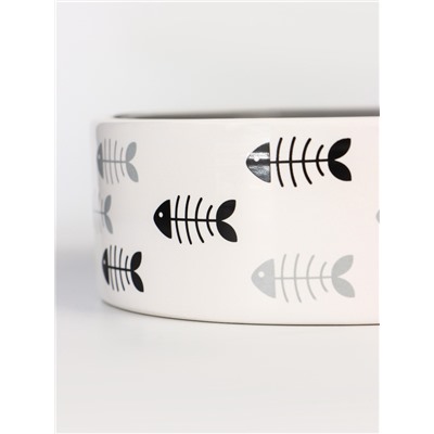 Миска «Рыбные косточки», 300 мл, 12.5×4.5 см, керамика, серая, белая