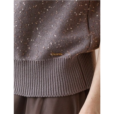 Джемпер с цельнокроенным коротким рукавом из хлопковой пряжи с пайетками.